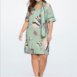 Eloquii Green Floral Neck Tie Dress - Size 16